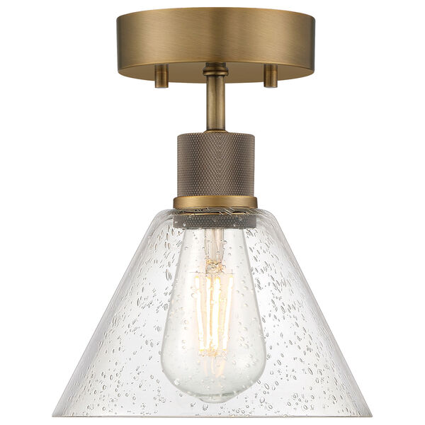 Port Nine Brass-Antique and Satin Outdoor One-Light LED Semi-Flush with Clear Glass, image 2