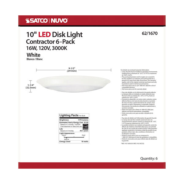 White 10-Inch 3000K Integrated LED Disk Light, Set of Six, image 5