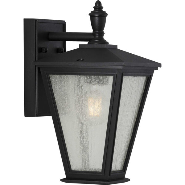 Cardiff Textured Black Seven-Inch One-Light Outdoor Wall Sconce with Clear and Etched White Shade, image 2