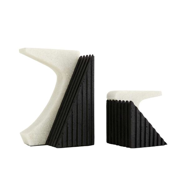 Jordono Ivory and Charcoal Ricestone Composite Bookends, Set of Two, image 1