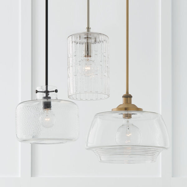 Brighton Matte Black One-Light Pendant with Clear Pebbled Glass - (Open Box), image 4
