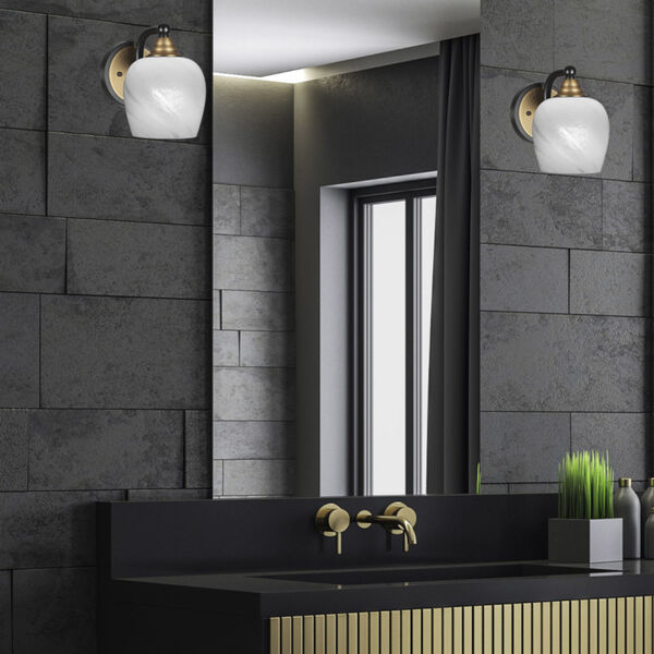 Paramount Matte Black and Brass One-Light 8-Inch Wall Sconce with White Marble Glass, image 2