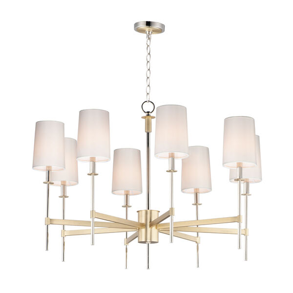 Uptown Satin Brass and Polished Nickel Eight-Light Chandelier, image 1