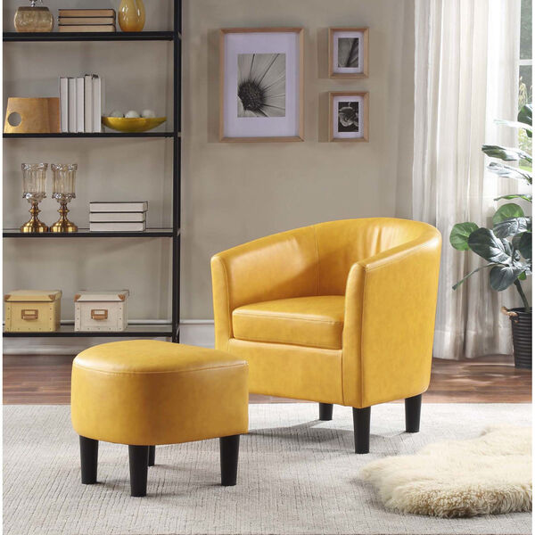 Take a Seat Marigold Faux Leather Churchill Accent Chair with Ottoman, image 2