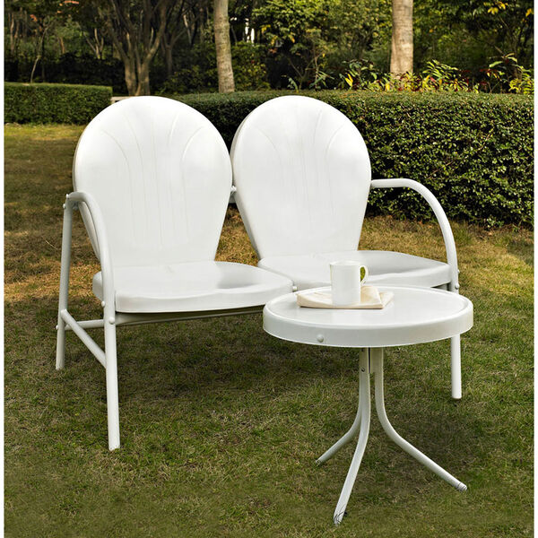 Griffith Two Piece Metal Outdoor Conversation Seating Set: Loveseat and Table in White Finish, image 2