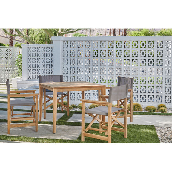 Del Ray Natural Teak  Five-Piece Square Outdoor Dining Set with Taupe Textilene Fabric, image 3