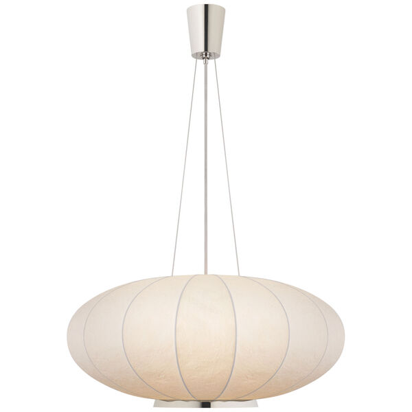 Paper Moon Large Hanging Shade in Polished Nickel with Rice Paper Shade by Barbara Barry, image 1