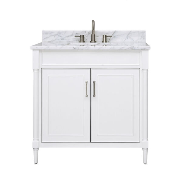 Bristol White 37-Inch Vanity Set with Carrara White Marble Top, image 1