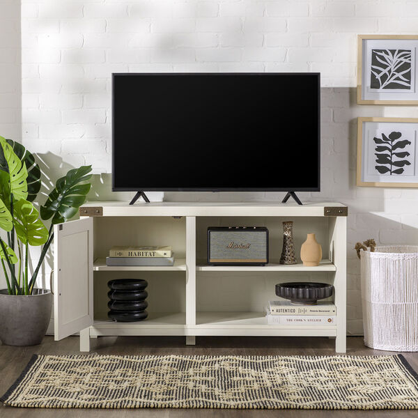 Brushed White Asymmetrical Barn Door TV Stand, image 5