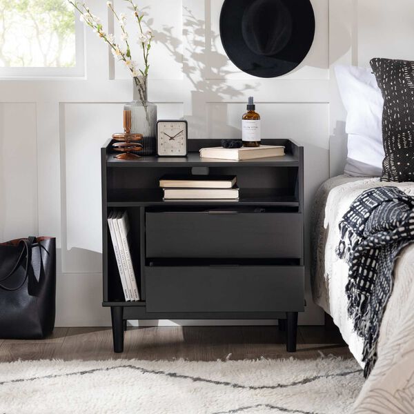 Black Solid Wood Two-Drawer Nightstand, image 7
