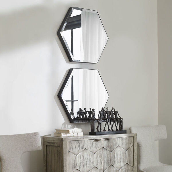 Amaya Soft Matte Black Octagonal Wall Mirror, Set of 2, image 1