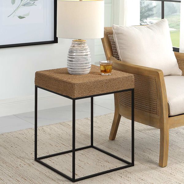 Laramie Natural and Black Rustic Rope Accent Table, image 2