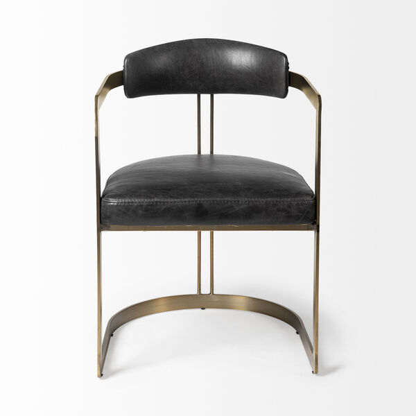 Hoskins II Black and Gold Leather Seat Dining Arm Chair, image 2