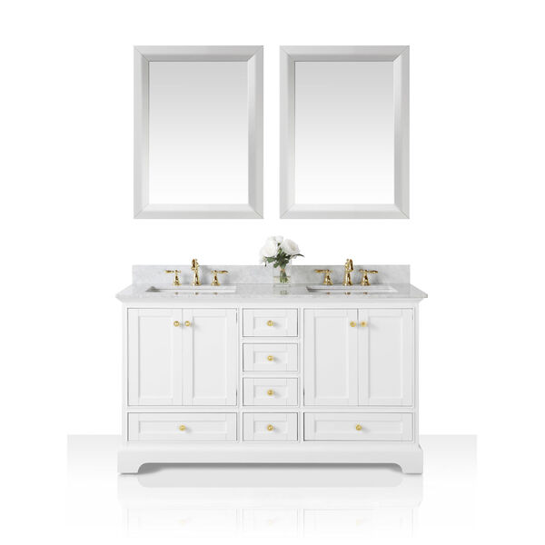 Audrey White 60-Inch Vanity Console with Mirror and Gold Hardware, image 1