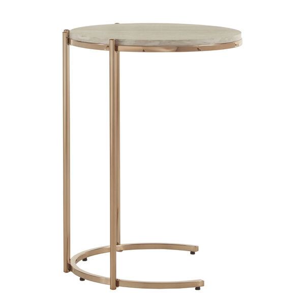 Koga Champagne Gold 18-Inch End Table with Faux Marble Top and Mirrored Bottom, image 3