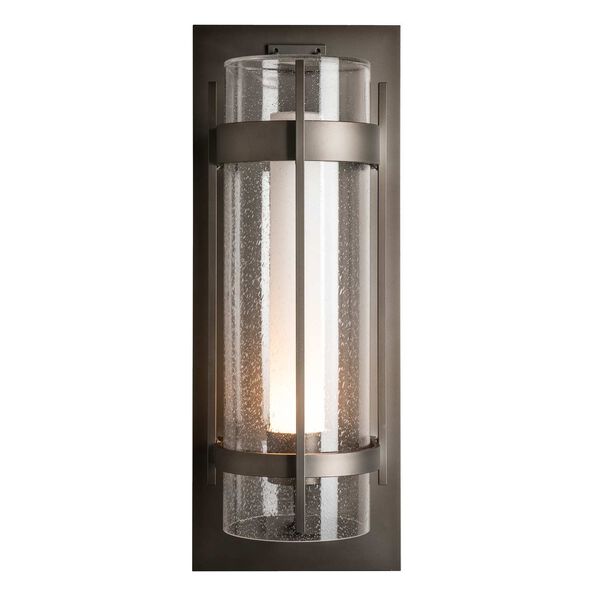 Banded Coastal Dark Smoke One-Light Outdoor Sconce with Opal and Seeded Glass, image 1
