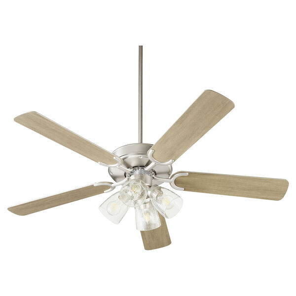 Virtue Satin Nickel Four-Light 52-Inch Ceiling Fan with Clear Seeded Glass, image 1