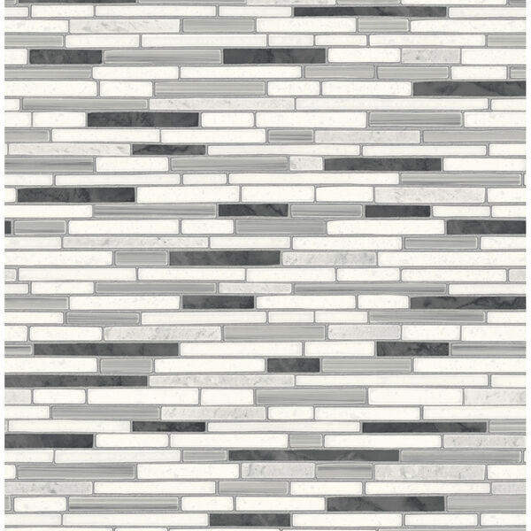 NextWall Gray Faux Mosaic Strip Tile Peel and Stick Wallpaper, image 2