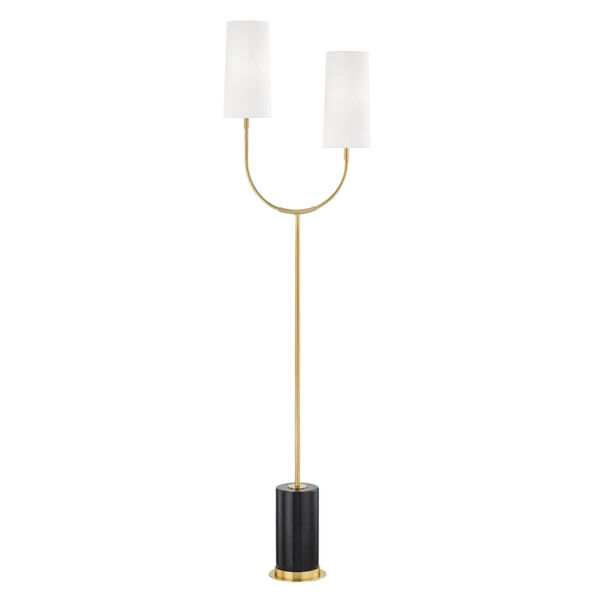 Vesper Aged Brass and Black Two-Light Torchiere Floor Lamp, image 1