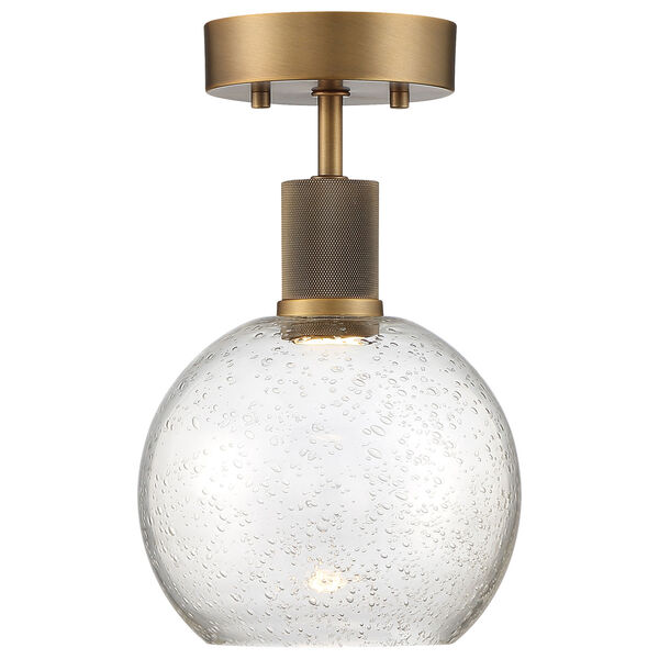 Port Nine Brass-Antique and Satin Intergrated LED Semi-Flush with Clear Glass, image 2