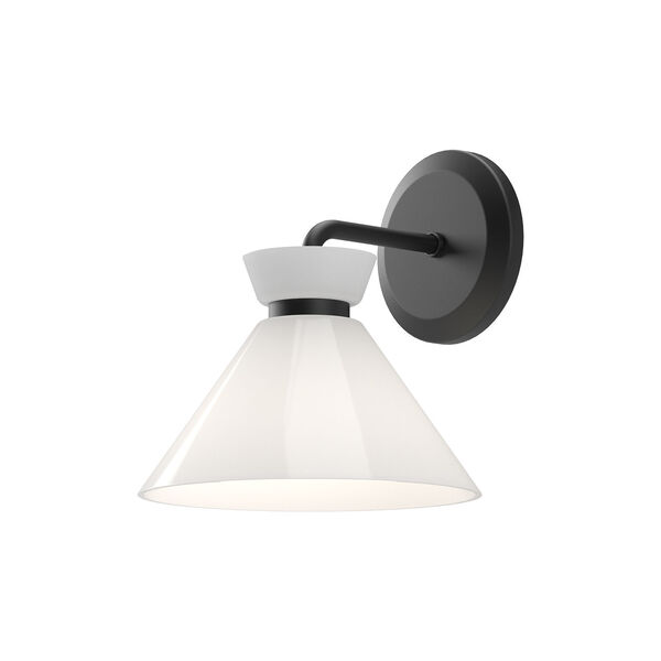 Halston Matte Black One-Light Wall Sconce with Glossy Opal Glass, image 1