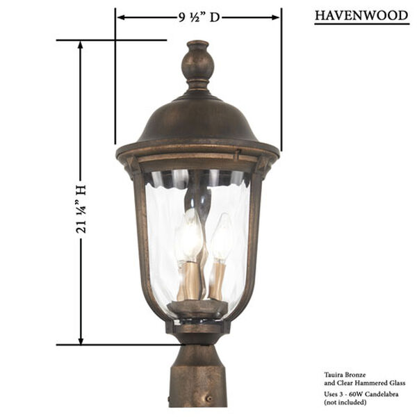 Havenwood Tavira Bronze and Alder Silver Three-Light Outdoor Post Mount, image 2