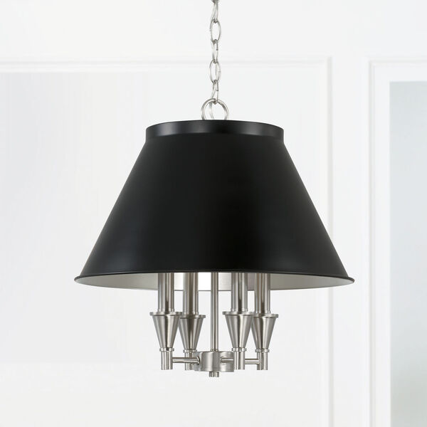 Benson Black and Brushed Nickel Four-Light Pendant with Metal Shade, image 2
