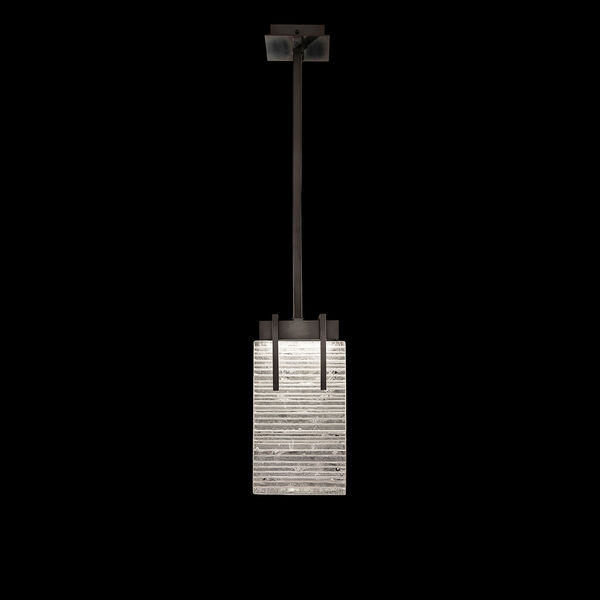 Terra Black 15-Inch Two-Light Rectangular LED Mini Pendant with Rake Cast Glass, image 1