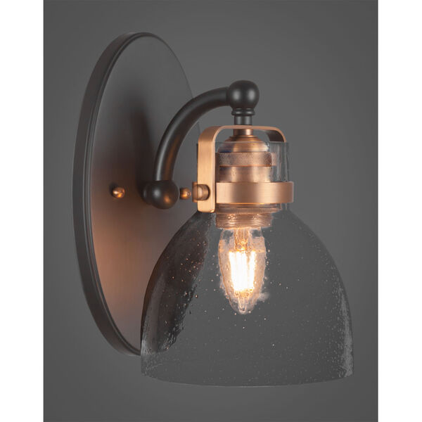 Easton Matte Black Brass One-Light Wall Sconce with Six-Inch Smoke Bubble Glass, image 2