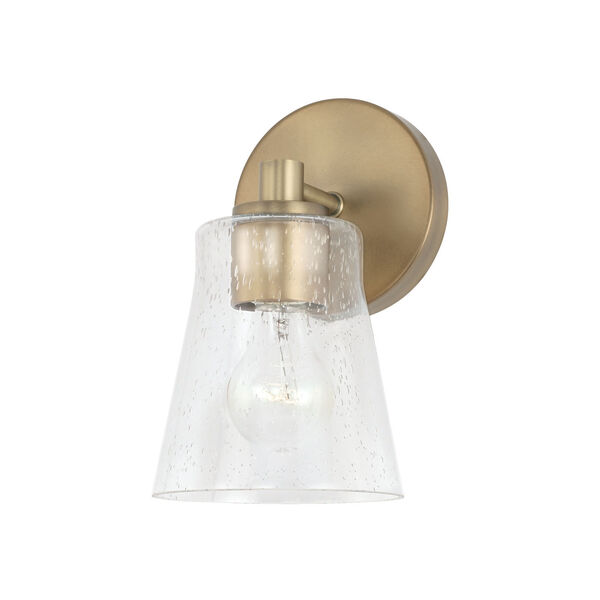 HomePlace Baker Aged Brass One-Light Sconce with Clear Seeded Glass, image 1