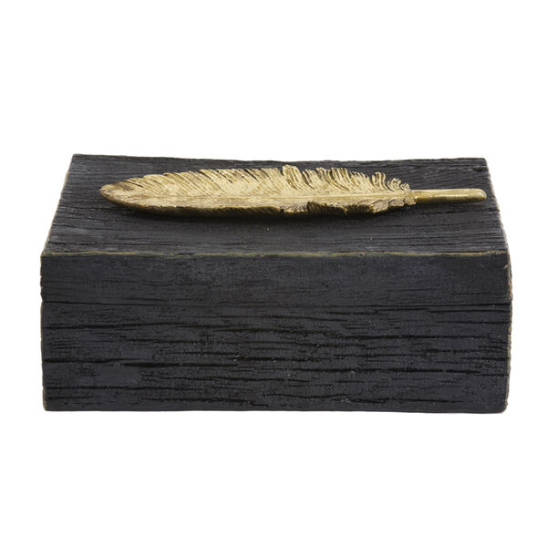 Rustic Faux Wood Box with Gold Feather Accent, image 1