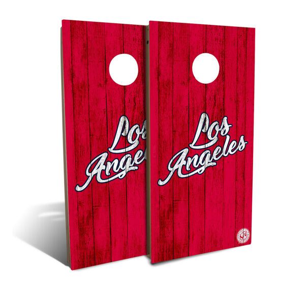 Los Angeles Red White Solid Wood Baseball Cornhole Board Set with 8 Bags, image 1