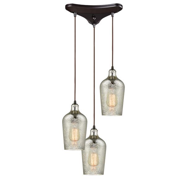 Hammered Glass Oil Rubbed Bronze Three-Light Pendant, image 2