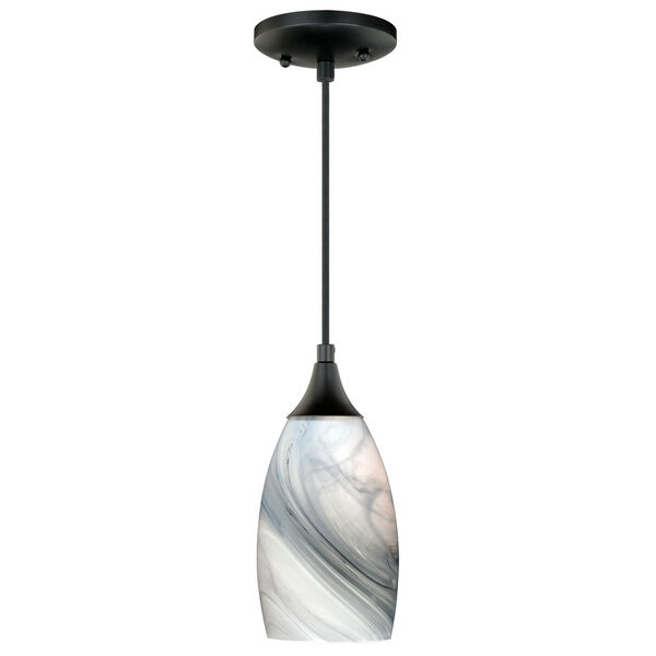 Milano Oil Rubbed Bronze One-Light Mini Pendant with Marble Swirl Glass, image 1