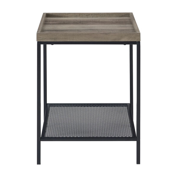 18-Inch Grey Wash Square Tray Side Table with Mesh Metal Shelf, image 6