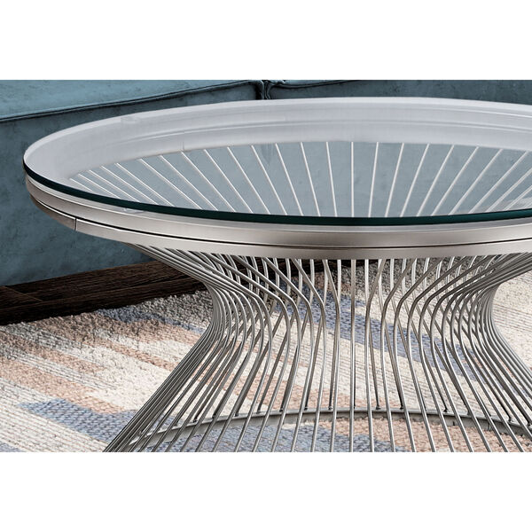 Silver Hourglass Base Coffee Table with Tempered Glass, image 3