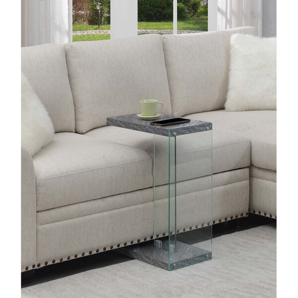 SoHo Gray Faux Marble and Glass C-End Table, image 2
