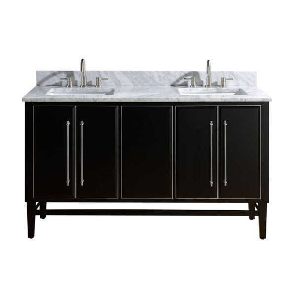 Black 61-Inch Bath vanity Set with Silver Trim and Carrara White Marble Top, image 1