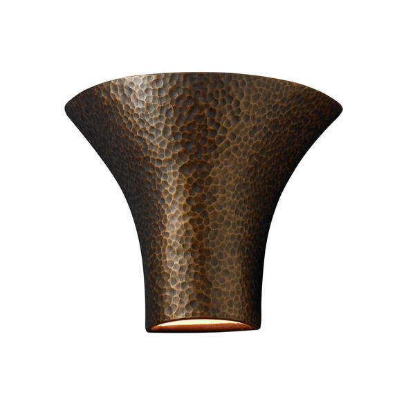 Ambiance Hammered Brass Round Flared LED Outdoor Wall Sconce, image 1