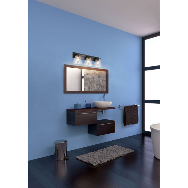 Copley Matte Black Three-Light Bath Vanity with Clear Glass Shade, image 3