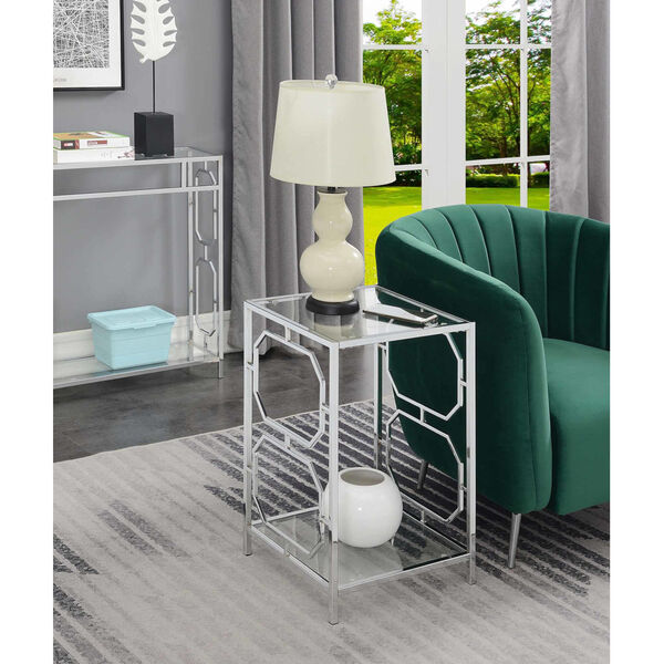 Omega Chrome End Table with Clear Glass, image 3