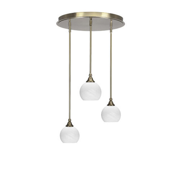 Empire New Age Brass Three-Light Cluster Pendalier with Five-Inch White Marble Glass, image 1