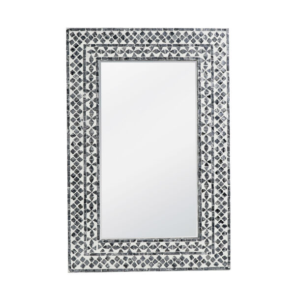 Black White Capiz Framed Mirror with Beveled Glass, image 1