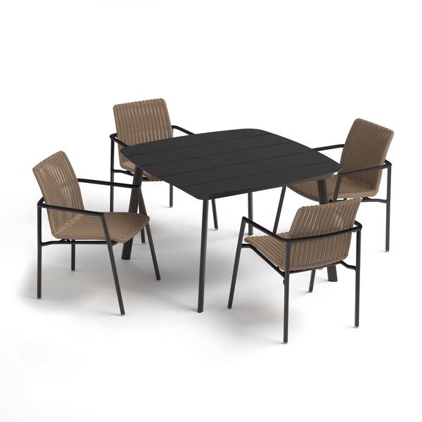 Orso and Eiland Brown Black Gray Five-Piece Square Dining Table and Armchairs Set, image 1