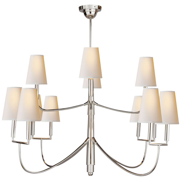 Farlane Large Chandelier in Polished Silver with Natural Paper Shades by Thomas O'Brien, image 1