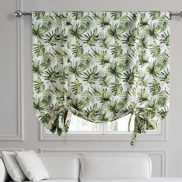 Artemis Olive Green Printed Cotton Tie-Up Window Shade Single Panel, image 1