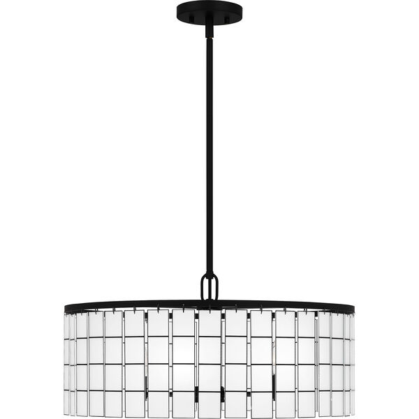 Seigler Matte Black Four-Light Pendant with Etched Glass Panels, image 5