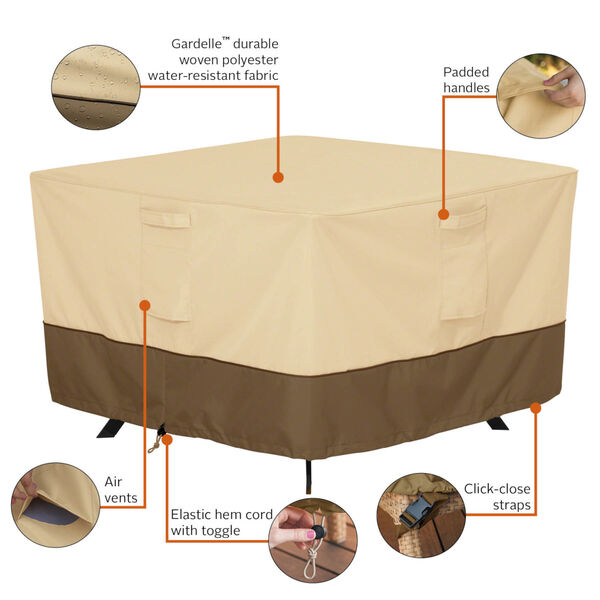 Ash Beige and Brown 40-Inch Square Patio Table Cover, image 2