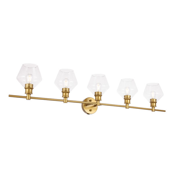 Gene Brass Five-Light Bath Vanity with Clear Glass, image 6