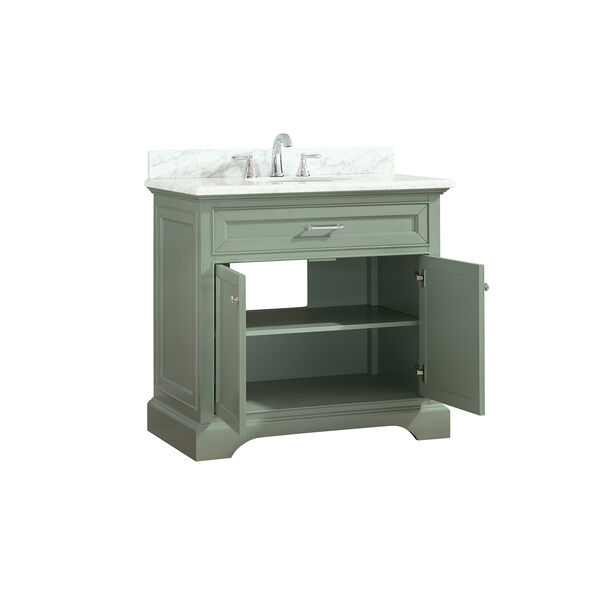 Mercer 37 inch Vanity in Sea Green finish with Carrera White Marble Top, image 4